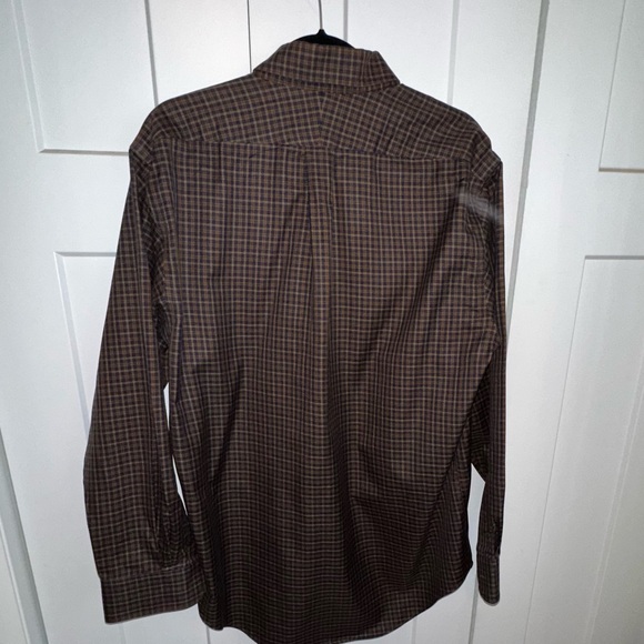 Men's Land's End No Iron Twill Brown/Blue Checkered Button Down - Size 16 - 34 - Picture 3 of 6